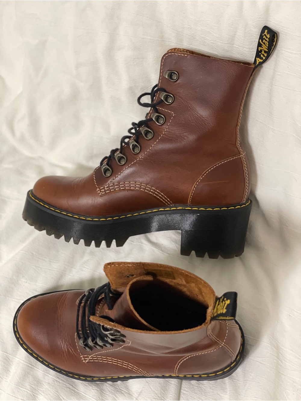 Dr. Martens Leona Women's Orleans Leather Heeled Boots in Butterscotch